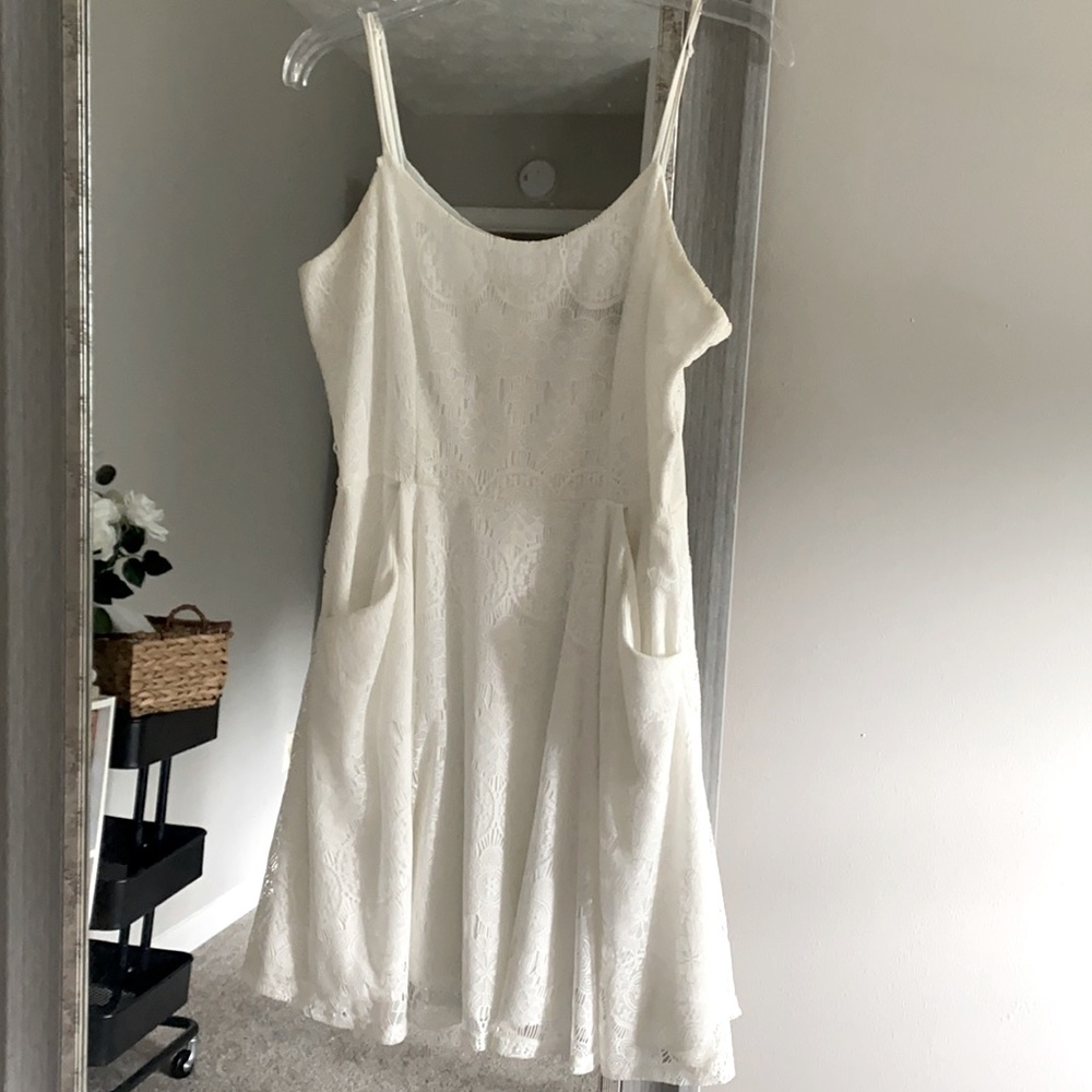 White Eyelet Spaghetti Strap Dress  L